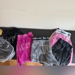 Juicy Couture Velour Shorts- Black, Pink, Gray 7 pairs size med sold as lot